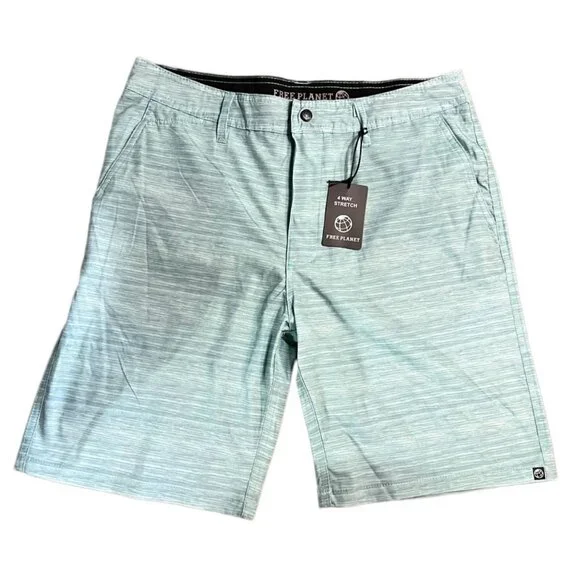 Free Planet Mens Green Space Dye 4-Way Stretch Shorts Size 32 - Picture 1 of 9